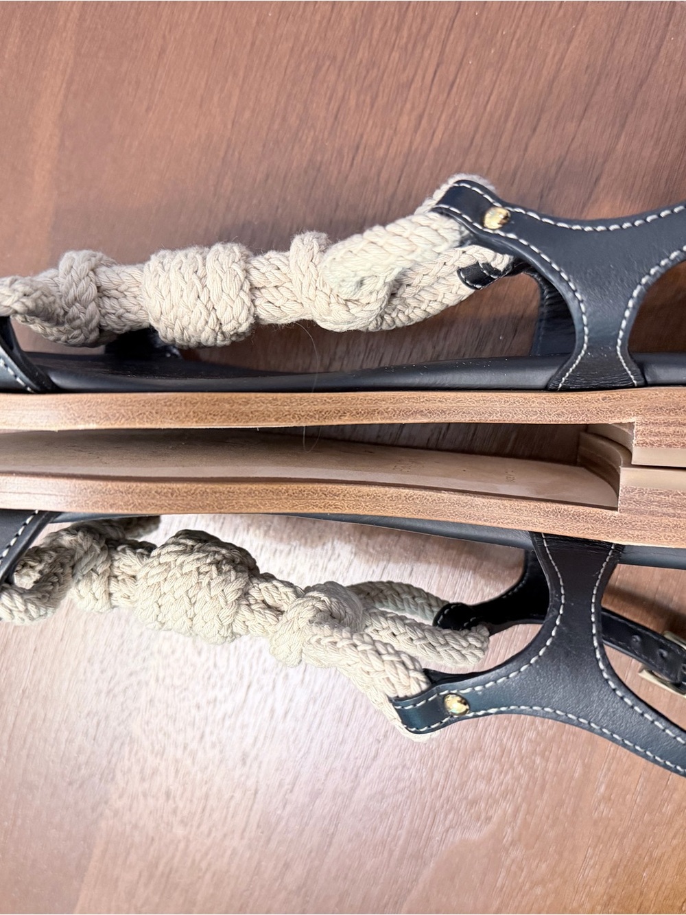 Prada Black Leather Sandals with Beige Rope Knot Detail size 41- worn only once - Picture 5 of 5